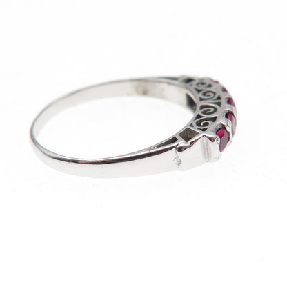 925 Sterling Silver Antique Art Deco Real Round-Cut Ruby Ring Size 7.25