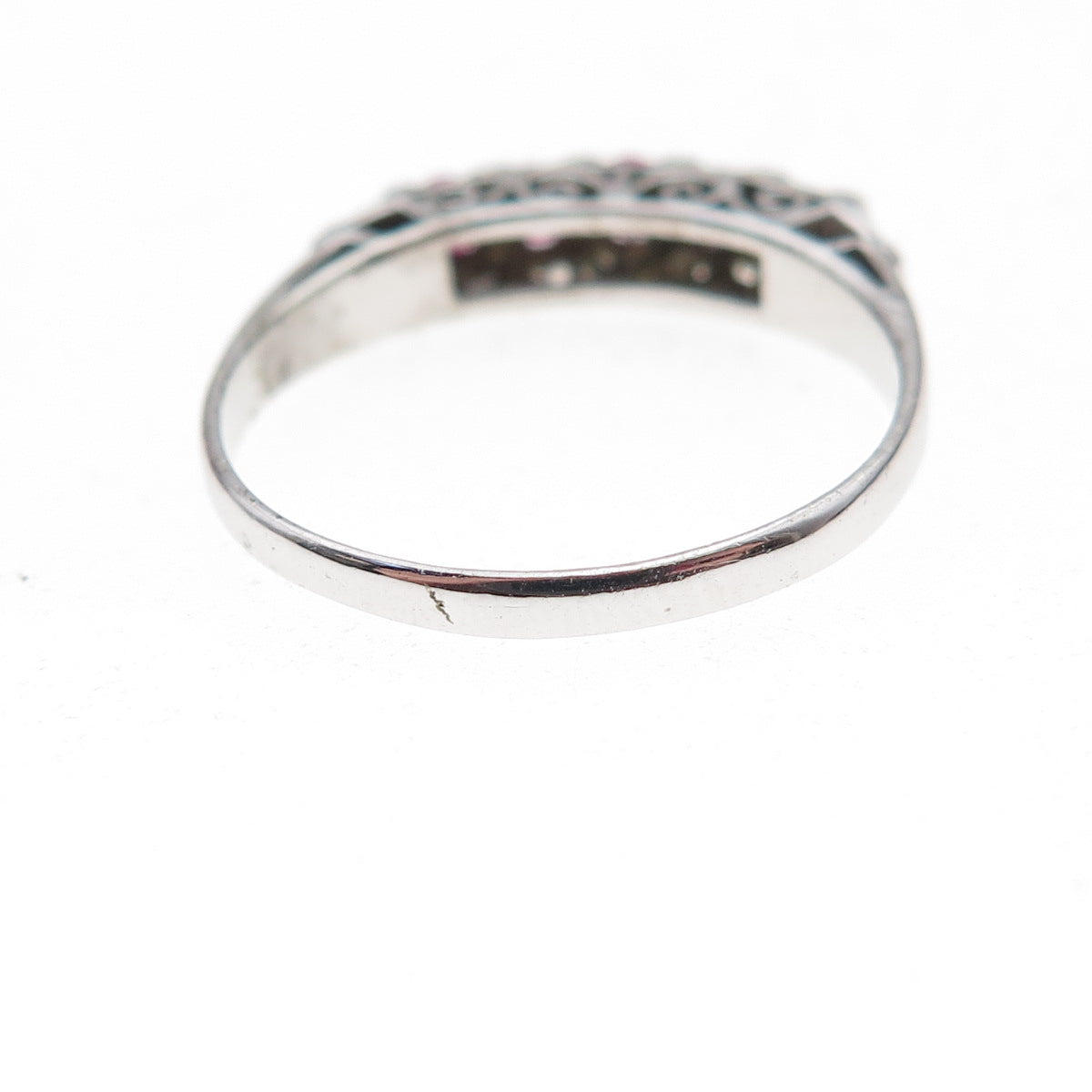 925 Sterling Silver Antique Art Deco Real Round-Cut Ruby Ring Size 7.25