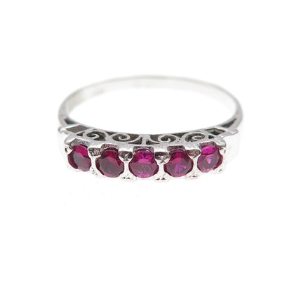 925 Sterling Silver Antique Art Deco Real Round-Cut Ruby Ring Size 7.25