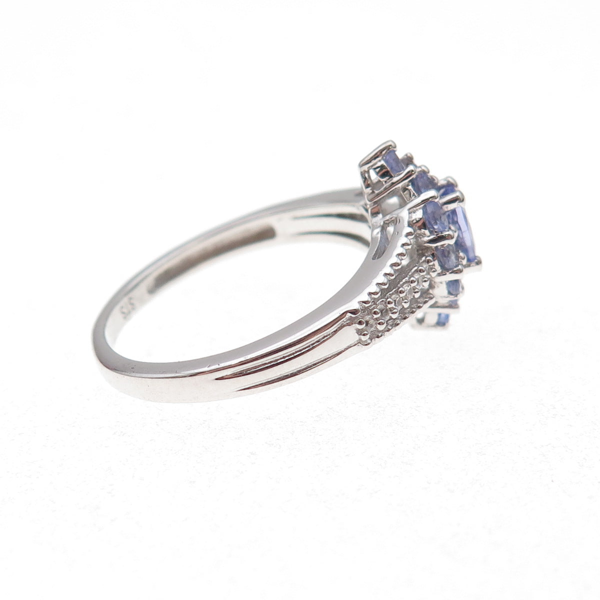 Chuck Clemency 925 Sterling Silver Real Tanzanite & White Topaz Ring Size 8