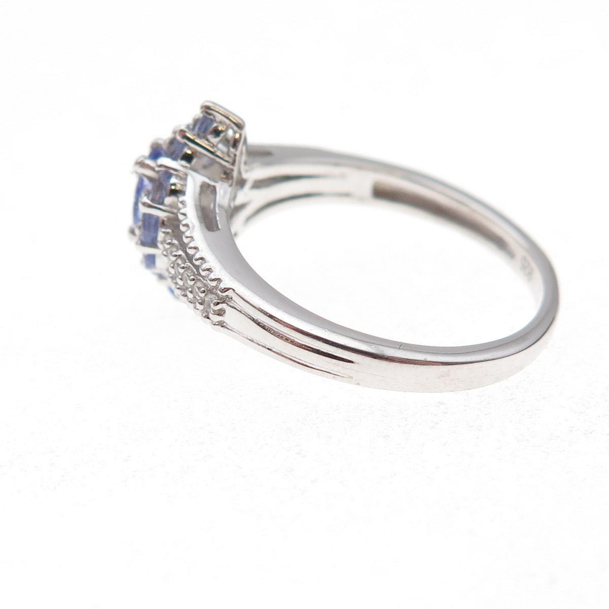Chuck Clemency 925 Sterling Silver Real Tanzanite & White Topaz Ring Size 8