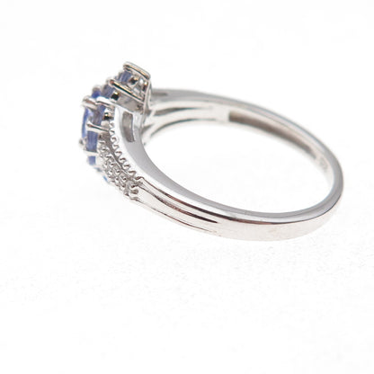Chuck Clemency 925 Sterling Silver Real Tanzanite & White Topaz Ring Size 8