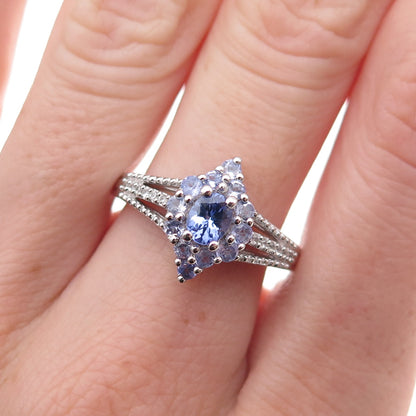 Chuck Clemency 925 Sterling Silver Real Tanzanite & White Topaz Ring Size 8