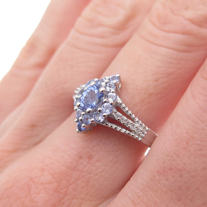 Chuck Clemency 925 Sterling Silver Real Tanzanite & White Topaz Ring Size 8