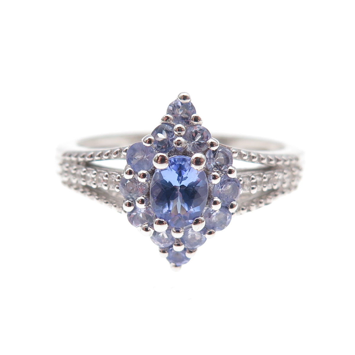 Chuck Clemency 925 Sterling Silver Real Tanzanite & White Topaz Ring Size 8