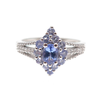 Chuck Clemency 925 Sterling Silver Real Tanzanite & White Topaz Ring Size 8