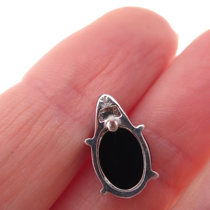 925 Sterling Silver Real Diamond & Black Onyx Stud Earrings