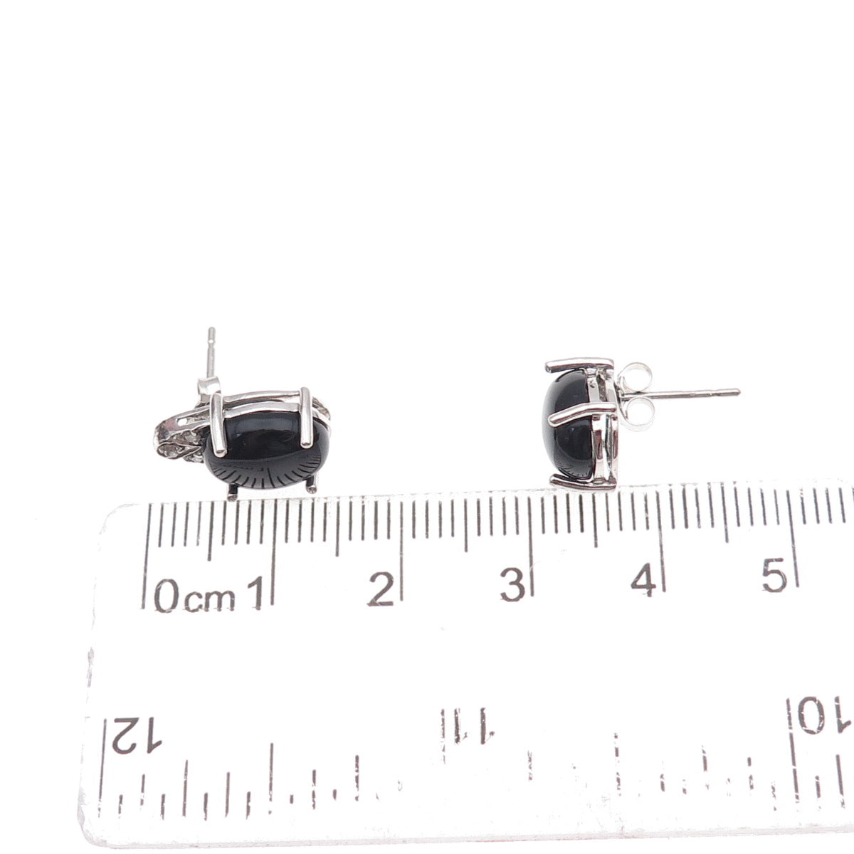 925 Sterling Silver Real Diamond & Black Onyx Stud Earrings