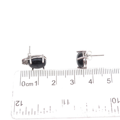 925 Sterling Silver Real Diamond & Black Onyx Stud Earrings