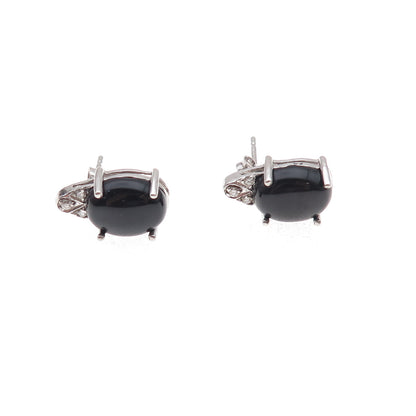 925 Sterling Silver Real Diamond & Black Onyx Stud Earrings