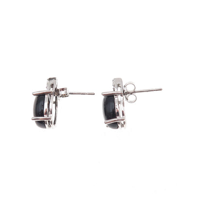 925 Sterling Silver Real Diamond & Black Onyx Stud Earrings