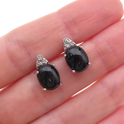 925 Sterling Silver Real Diamond & Black Onyx Stud Earrings