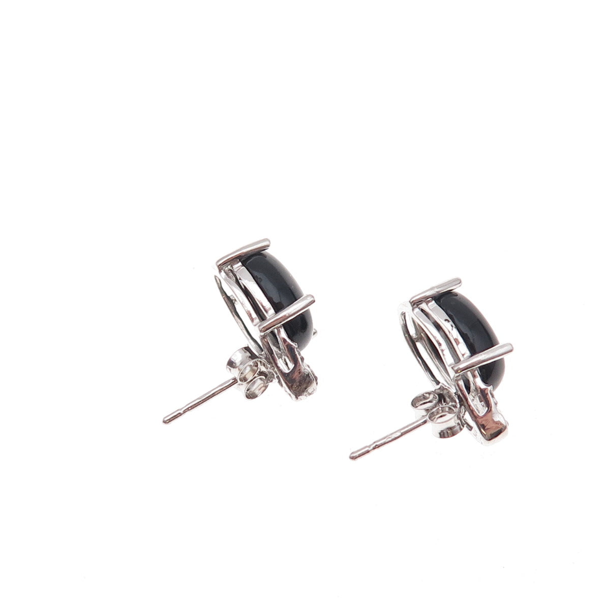 925 Sterling Silver Real Diamond & Black Onyx Stud Earrings