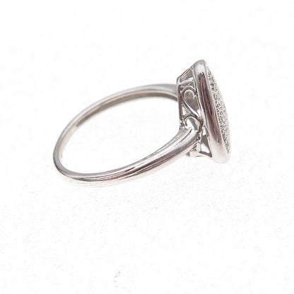 925 Sterling Silver Real Round-Cut Diamond Triangle Ring Size 7