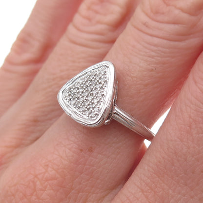 925 Sterling Silver Real Round-Cut Diamond Triangle Ring Size 7