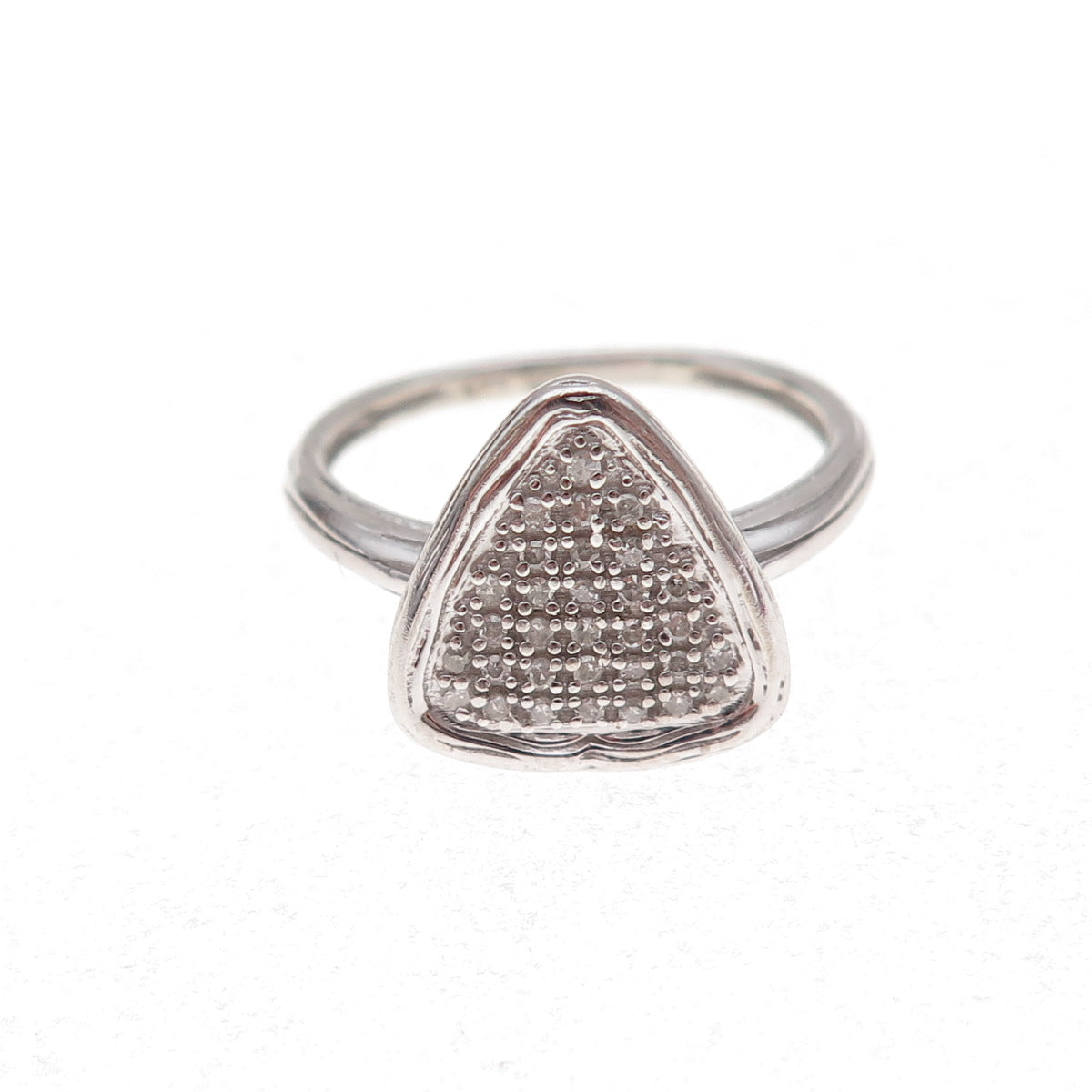925 Sterling Silver Real Round-Cut Diamond Triangle Ring Size 7
