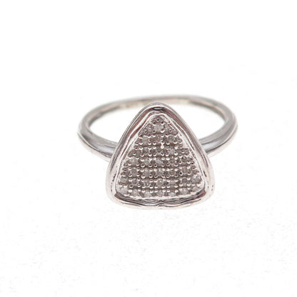 925 Sterling Silver Real Round-Cut Diamond Triangle Ring Size 7