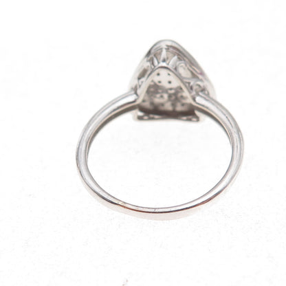 925 Sterling Silver Real Round-Cut Diamond Triangle Ring Size 7
