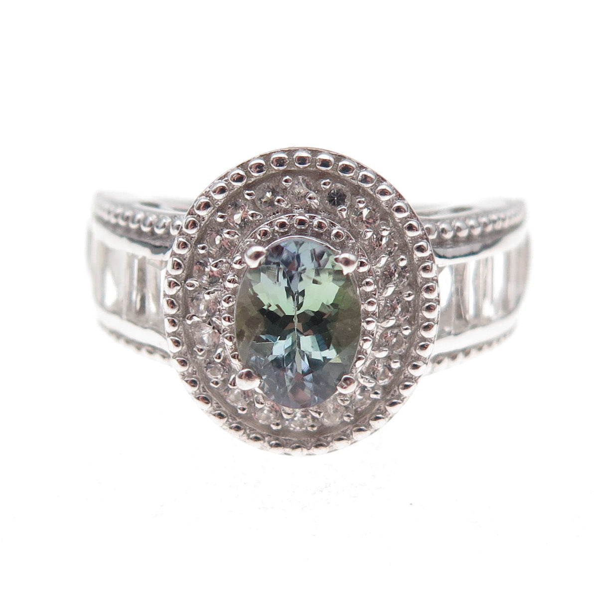 Chuck Clemency 925 Sterling Silver Real Iolite & White Topaz Ring Size 8.25