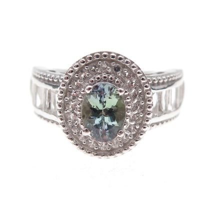 Chuck Clemency 925 Sterling Silver Real Iolite & White Topaz Ring Size 8.25