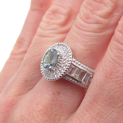 Chuck Clemency 925 Sterling Silver Real Iolite & White Topaz Ring Size 8.25