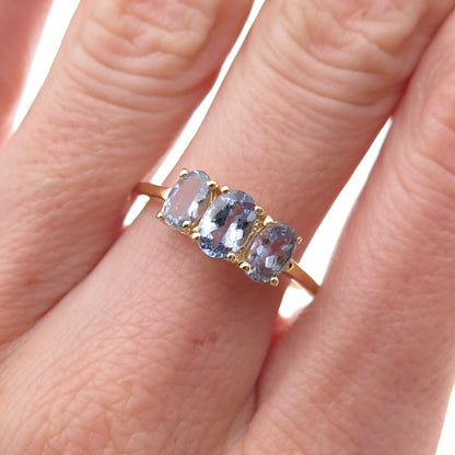 Chuck Clemency 925 Sterling Silver Gold Plated Real Tanzanite Ring Size 8.25