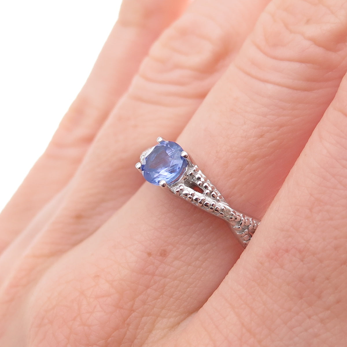 925 Sterling Silver Real Round-Cut Diamond & Tanzanite Ring Size 8
