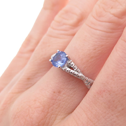 925 Sterling Silver Real Round-Cut Diamond & Tanzanite Ring Size 8
