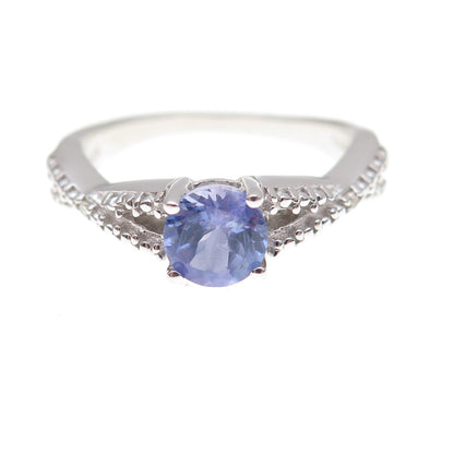 925 Sterling Silver Real Round-Cut Diamond & Tanzanite Ring Size 8