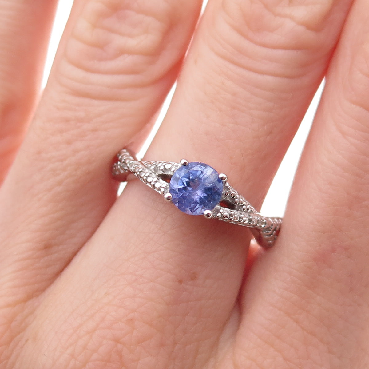 925 Sterling Silver Real Round-Cut Diamond & Tanzanite Ring Size 8