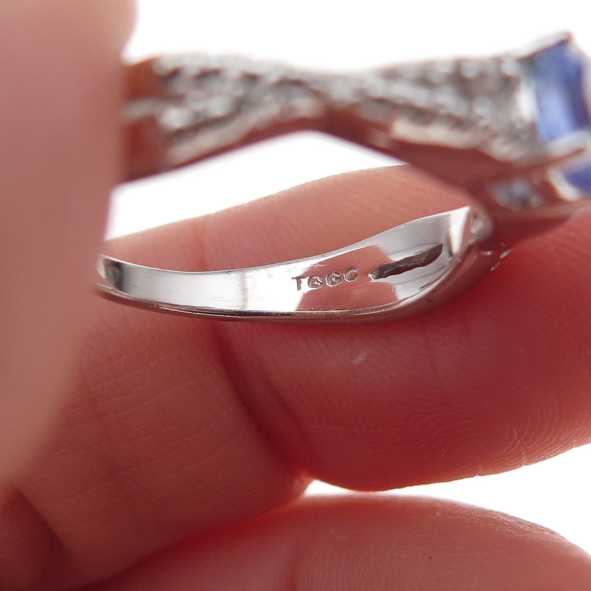 925 Sterling Silver Real Round-Cut Diamond & Tanzanite Ring Size 8