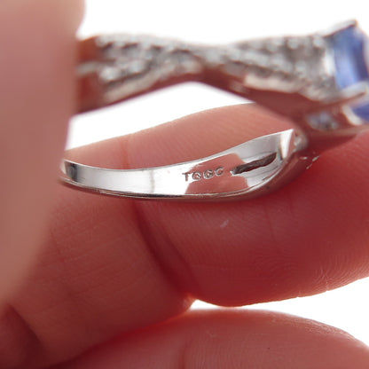 925 Sterling Silver Real Round-Cut Diamond & Tanzanite Ring Size 8
