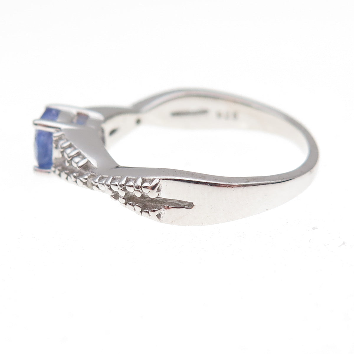 925 Sterling Silver Real Round-Cut Diamond & Tanzanite Ring Size 8