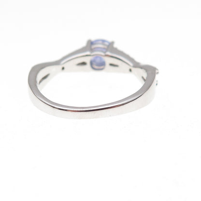925 Sterling Silver Real Round-Cut Diamond & Tanzanite Ring Size 8