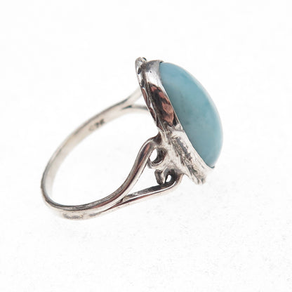 925 Sterling Silver Vintage Real Larimar Heart Oxidized Ring Size 6.75