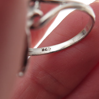 925 Sterling Silver Vintage Real Larimar Heart Oxidized Ring Size 6.75