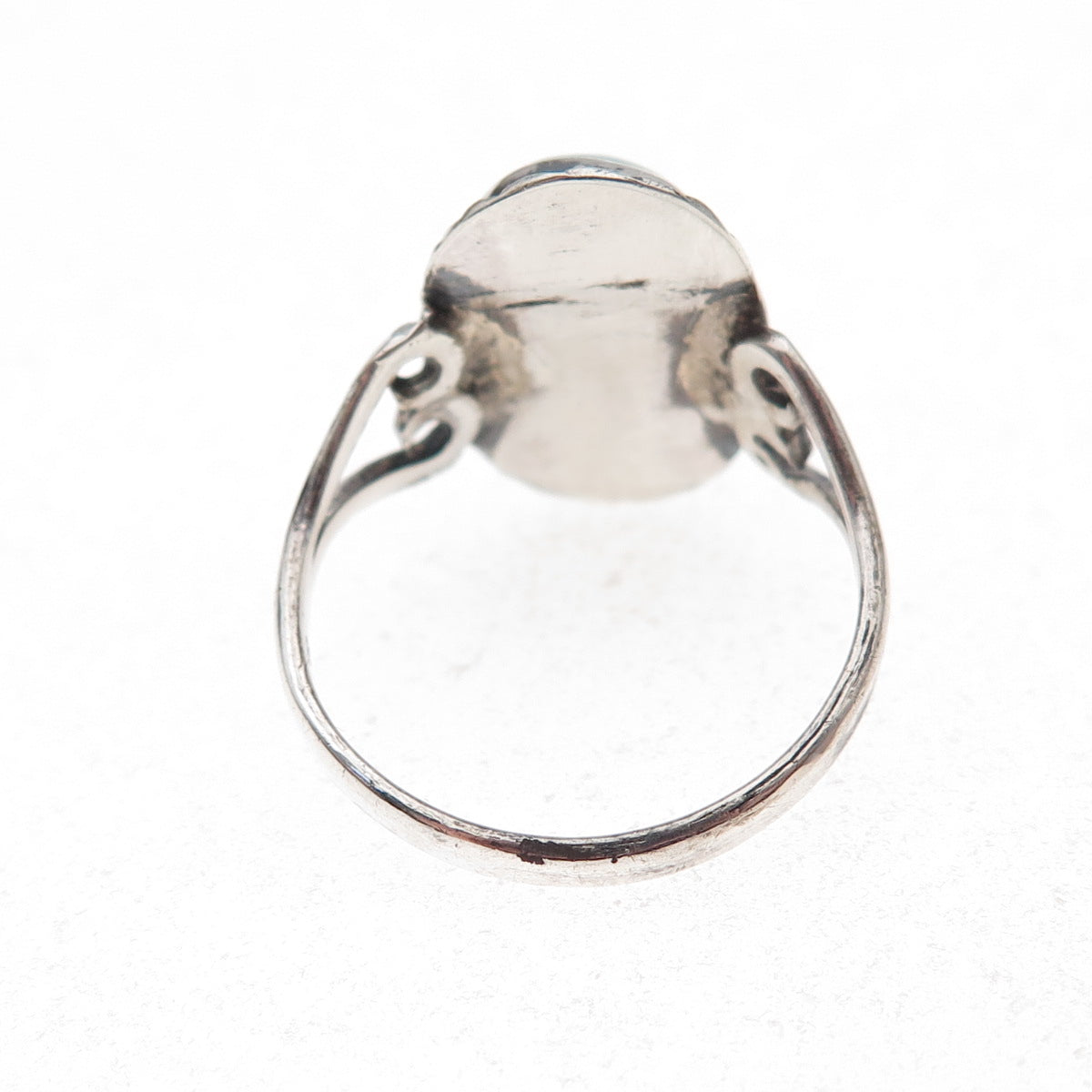 925 Sterling Silver Vintage Real Larimar Heart Oxidized Ring Size 6.75