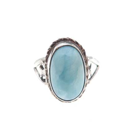 925 Sterling Silver Vintage Real Larimar Heart Oxidized Ring Size 6.75