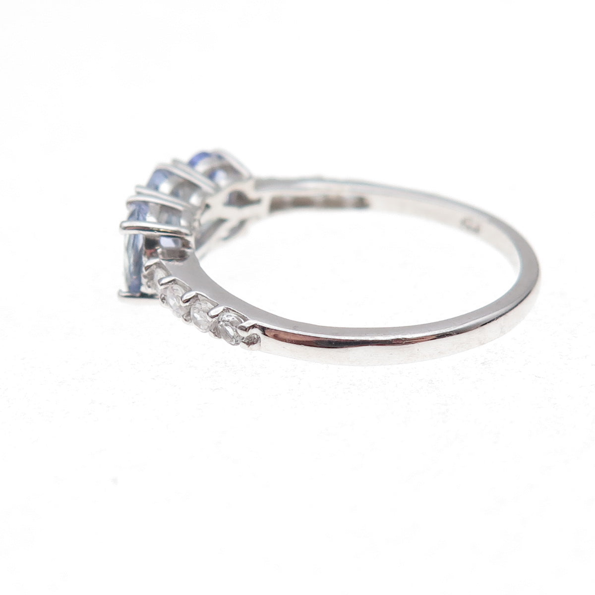 Chuck Clemency 925 Sterling Silver Real Tanzanite & White Topaz Ring Size 8.25