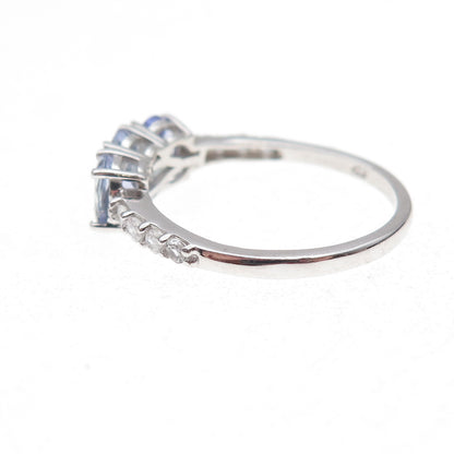 Chuck Clemency 925 Sterling Silver Real Tanzanite & White Topaz Ring Size 8.25