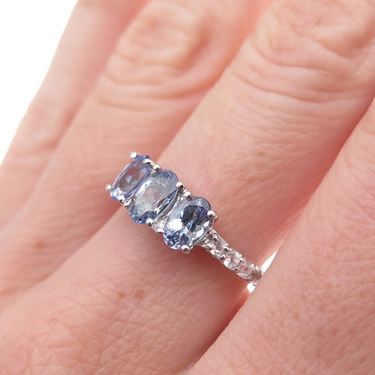 Chuck Clemency 925 Sterling Silver Real Tanzanite & White Topaz Ring Size 8.25