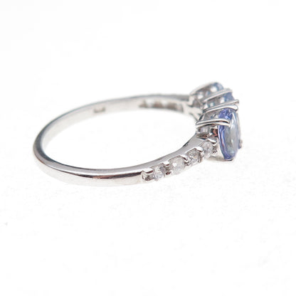 Chuck Clemency 925 Sterling Silver Real Tanzanite & White Topaz Ring Size 8.25