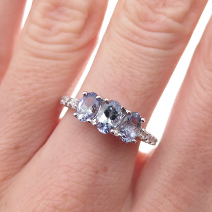 Chuck Clemency 925 Sterling Silver Real Tanzanite & White Topaz Ring Size 8.25